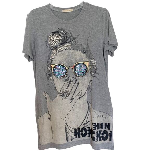 Thin Hongkoi Grey Harajuku Inspired Girl In Glitter Sunglasses T Shirt Dress - Picture 1 of 5